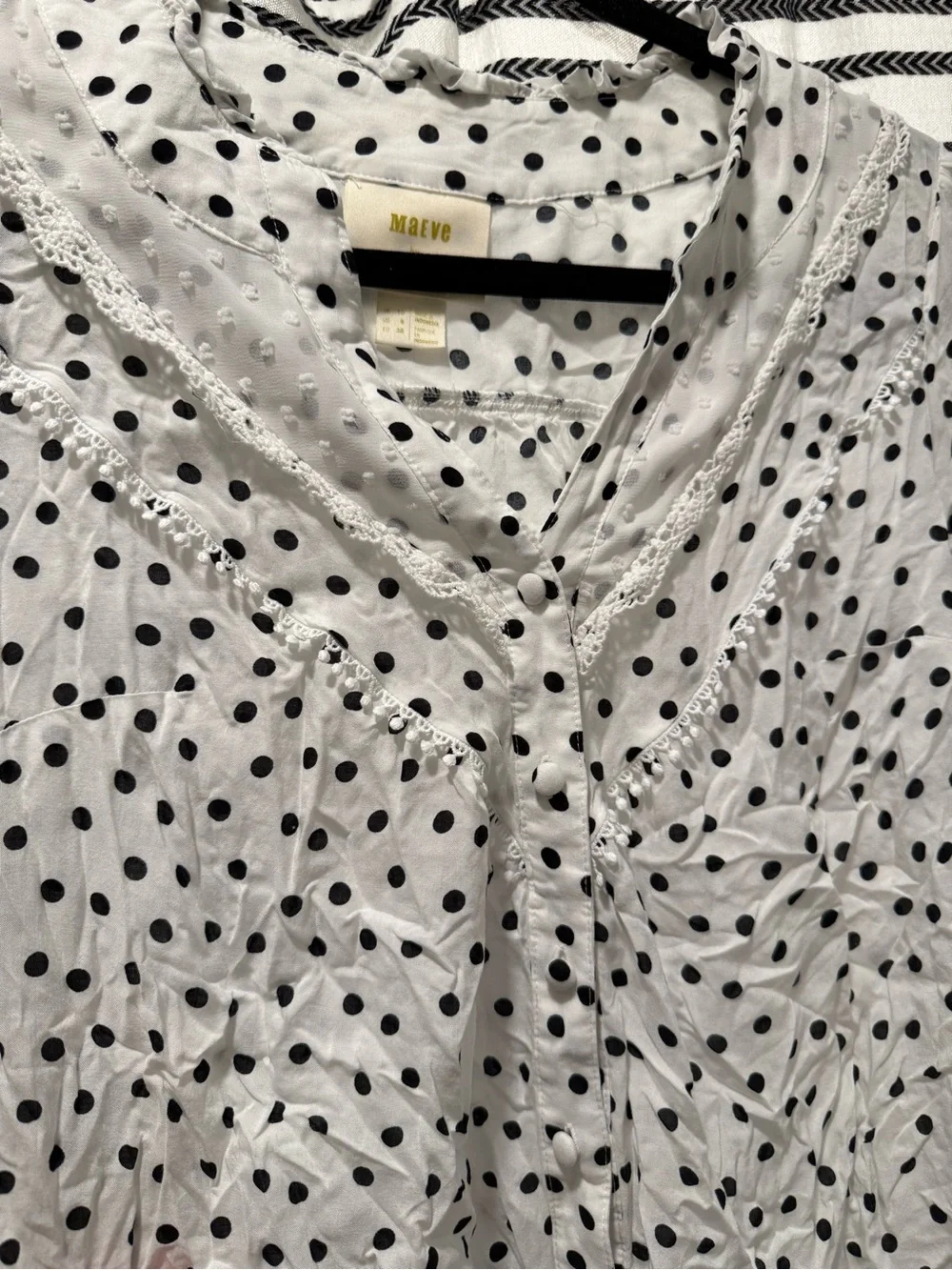 Anthropologie White Blouse with Black Polka Dots